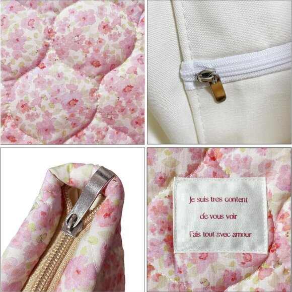 Women Floral Quilted Tote Bag Small Zipper Purse for Work Travel School - Picture 4 of 6